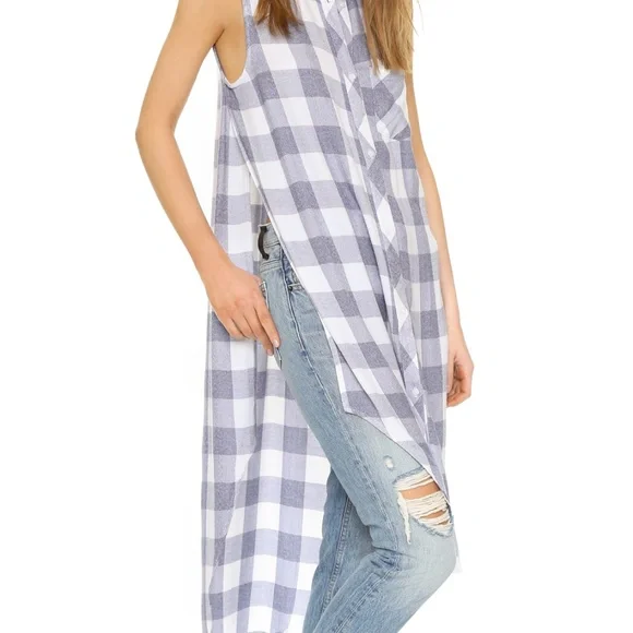 Rails Blue and White Plaid Sleeveless Tunic - Picture 2 of 7
